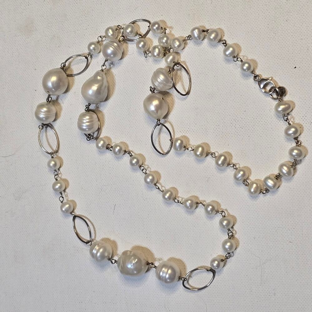 Lucas‎ Lameth FRESHWATER Pearl Necklace LUC 925 CN Sterling Silver Long